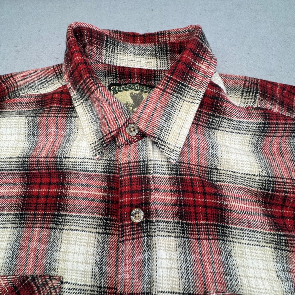 Field & Stream Flannel Shirt Mens M Red Plaid Button Down Heavy Cotton Outdoor - Picture 7 of 10
